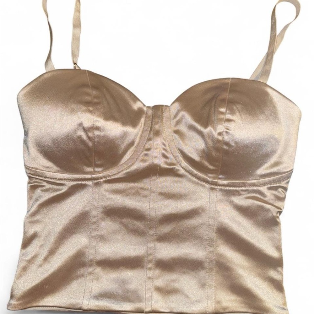 Express Satin Bustier Top - Tan XS